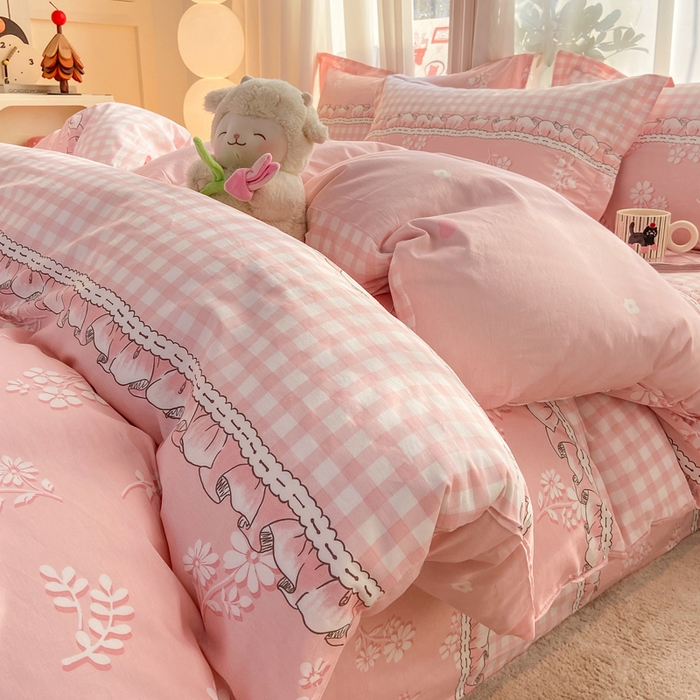 朵安家纺 2026春夏新款12868全棉纯棉斜纹印花四件套 水榭听香