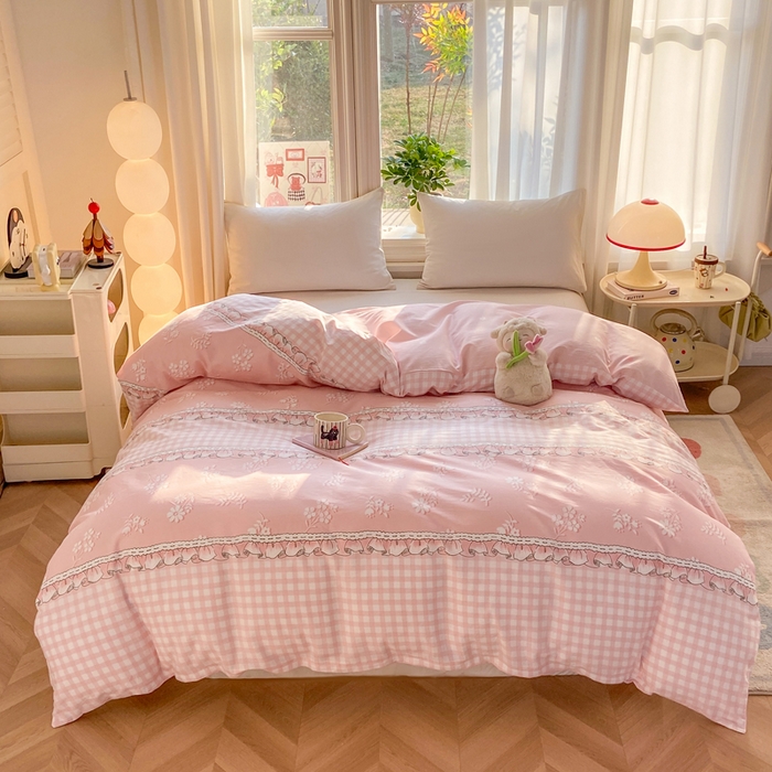 91家纺网 家纺一手货源 找家纺 朵安家纺 2026春夏新款12868全棉纯棉斜纹印花四件套 水榭听香