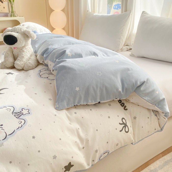 91家纺网 家纺一手货源 找家纺 朵安家纺 2026春夏新款12868全棉纯棉斜纹印花四件套 松糕小狗