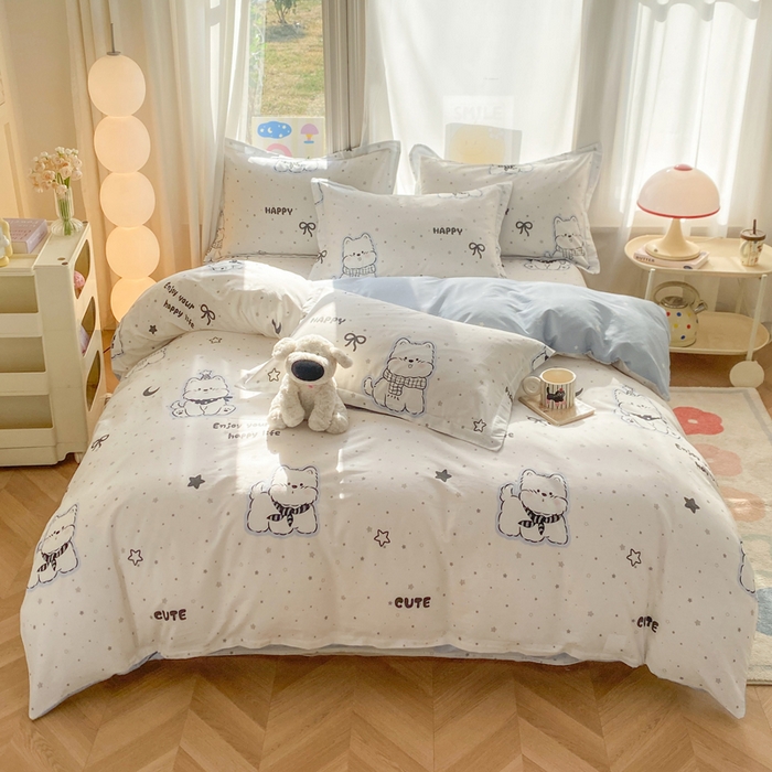 91家纺网 家纺一手货源 找家纺 朵安家纺 2026春夏新款12868全棉纯棉斜纹印花四件套 松糕小狗