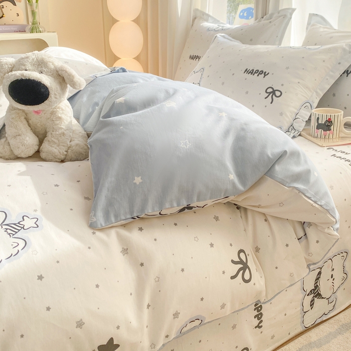 91家纺网 家纺一手货源 找家纺 朵安家纺 2026春夏新款12868全棉纯棉斜纹印花四件套 松糕小狗