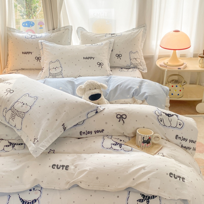 91家纺网 家纺一手货源 找家纺 朵安家纺 2026春夏新款12868全棉纯棉斜纹印花四件套 松糕小狗