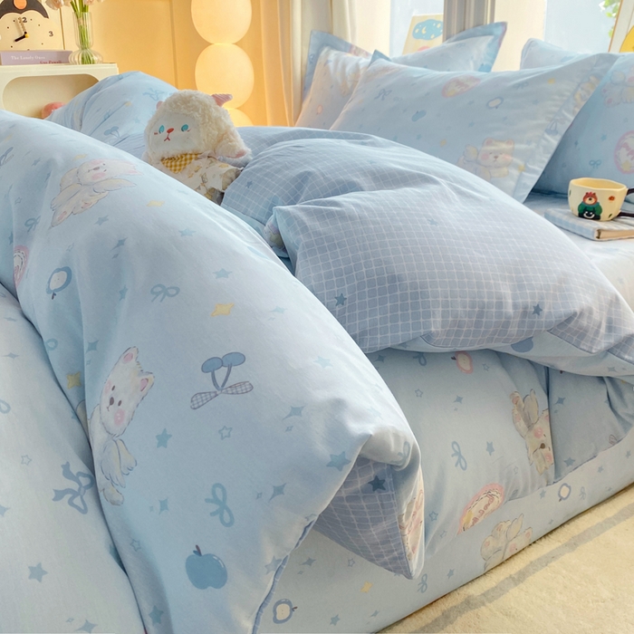 朵安家纺 2026春夏新款12868全棉纯棉斜纹印花四件套 天使西高地