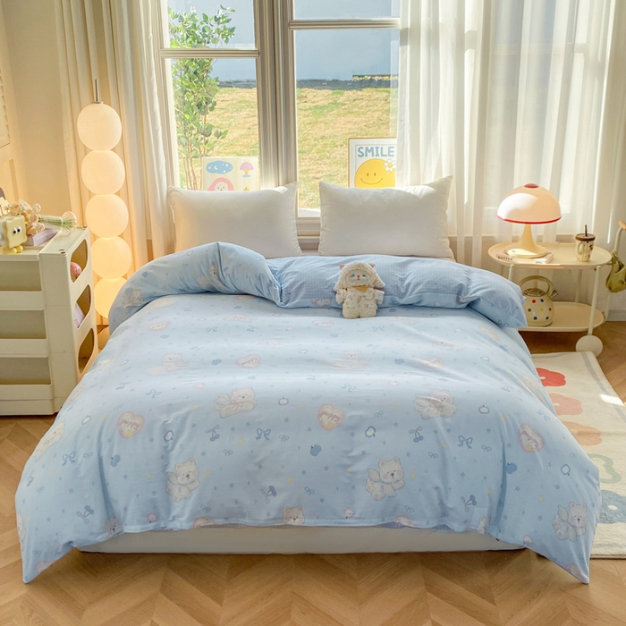 91家纺网 家纺一手货源 找家纺 朵安家纺 2026春夏新款12868全棉纯棉斜纹印花四件套 天使西高地