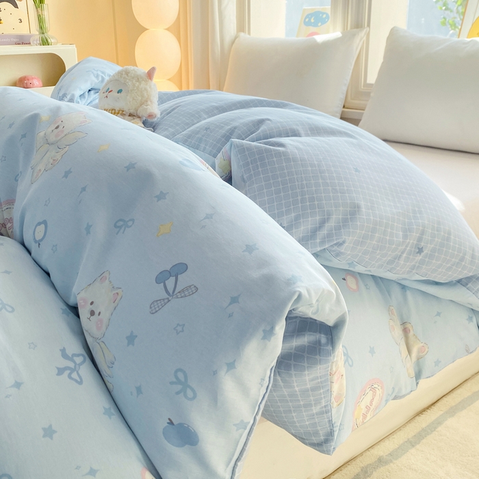 91家纺网 家纺一手货源 找家纺 朵安家纺 2026春夏新款12868全棉纯棉斜纹印花四件套 天使西高地