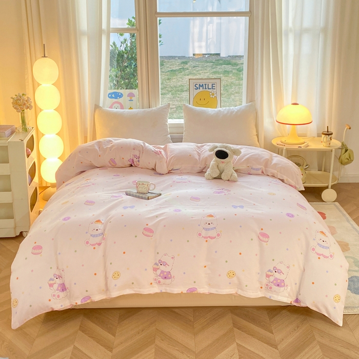 91家纺网 家纺一手货源 找家纺 朵安家纺 2026春夏新款12868全棉纯棉斜纹印花四件套 甜品汪