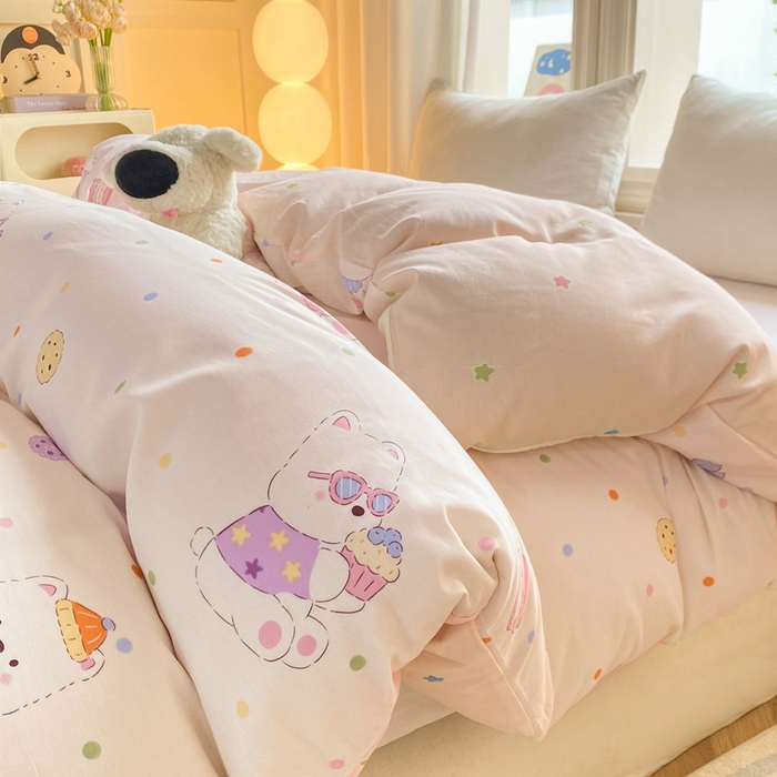 91家纺网 家纺一手货源 找家纺 朵安家纺 2026春夏新款12868全棉纯棉斜纹印花四件套 甜品汪