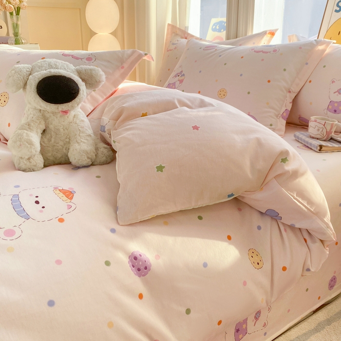 91家纺网 家纺一手货源 找家纺 朵安家纺 2026春夏新款12868全棉纯棉斜纹印花四件套 甜品汪