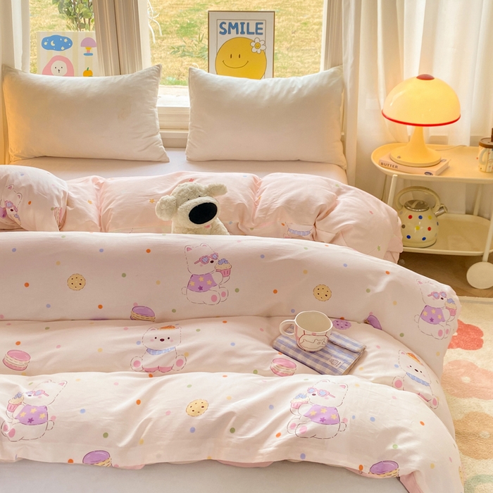 91家纺网 家纺一手货源 找家纺 朵安家纺 2026春夏新款12868全棉纯棉斜纹印花四件套 甜品汪