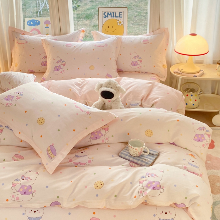 91家纺网 家纺一手货源 找家纺 朵安家纺 2026春夏新款12868全棉纯棉斜纹印花四件套 甜品汪