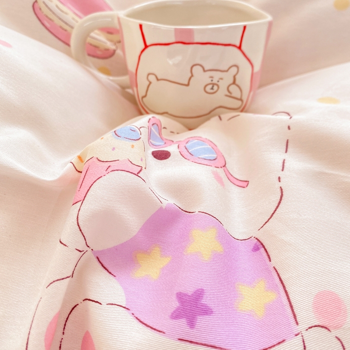 91家纺网 家纺一手货源 找家纺 朵安家纺 2026春夏新款12868全棉纯棉斜纹印花四件套 甜品汪