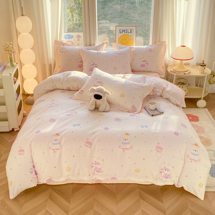 91家纺网 家纺一手货源 找家纺 朵安家纺 2026春夏新款12868全棉纯棉斜纹印花四件套 甜品汪