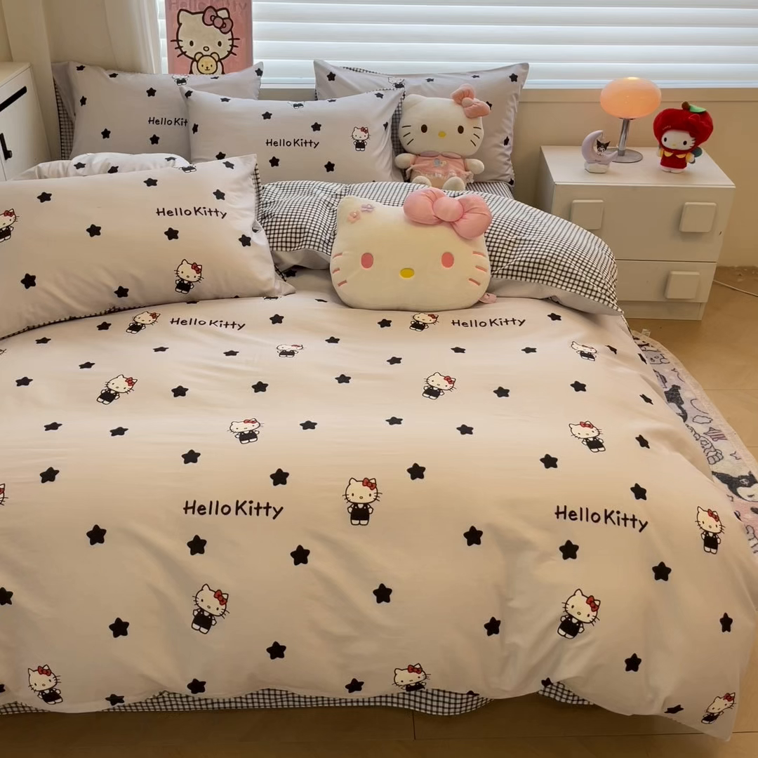 91家纺网 家纺一手货源 找家纺 暮思家居 2026新款正版授权三丽鸥全棉纯棉四件套系列-第二批 星星KT