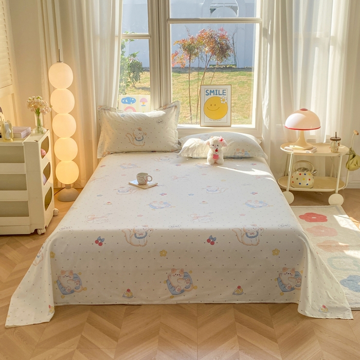 91家纺网 家纺一手货源 找家纺 朵安家纺 2026春夏新款12868全棉纯棉斜纹印花四件套 可爱猫