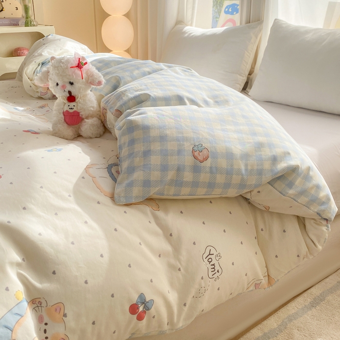 91家纺网 家纺一手货源 找家纺 朵安家纺 2026春夏新款12868全棉纯棉斜纹印花四件套 可爱猫