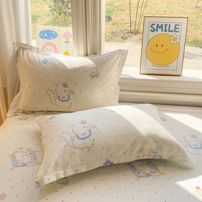 91家纺网 家纺一手货源 找家纺 朵安家纺 2026春夏新款12868全棉纯棉斜纹印花四件套 可爱猫