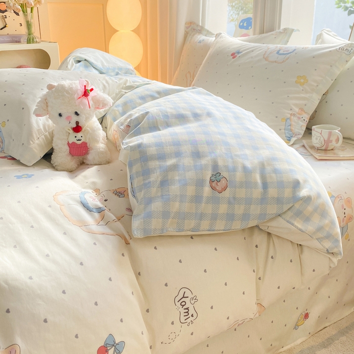 91家纺网 家纺一手货源 找家纺 朵安家纺 2026春夏新款12868全棉纯棉斜纹印花四件套 可爱猫