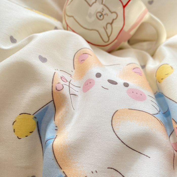 91家纺网 家纺一手货源 找家纺 朵安家纺 2026春夏新款12868全棉纯棉斜纹印花四件套 可爱猫
