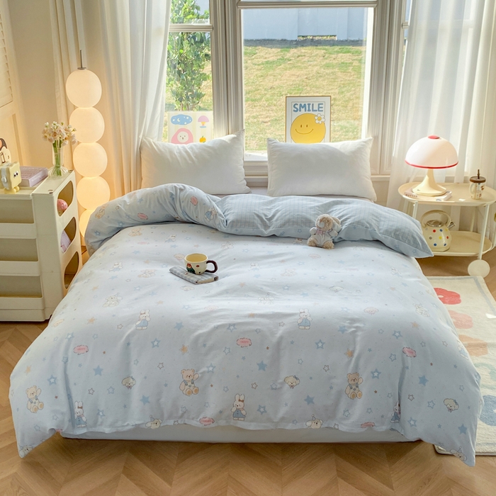 91家纺网 家纺一手货源 找家纺 朵安家纺 2026春夏新款12868全棉纯棉斜纹印花四件套 童话星晴