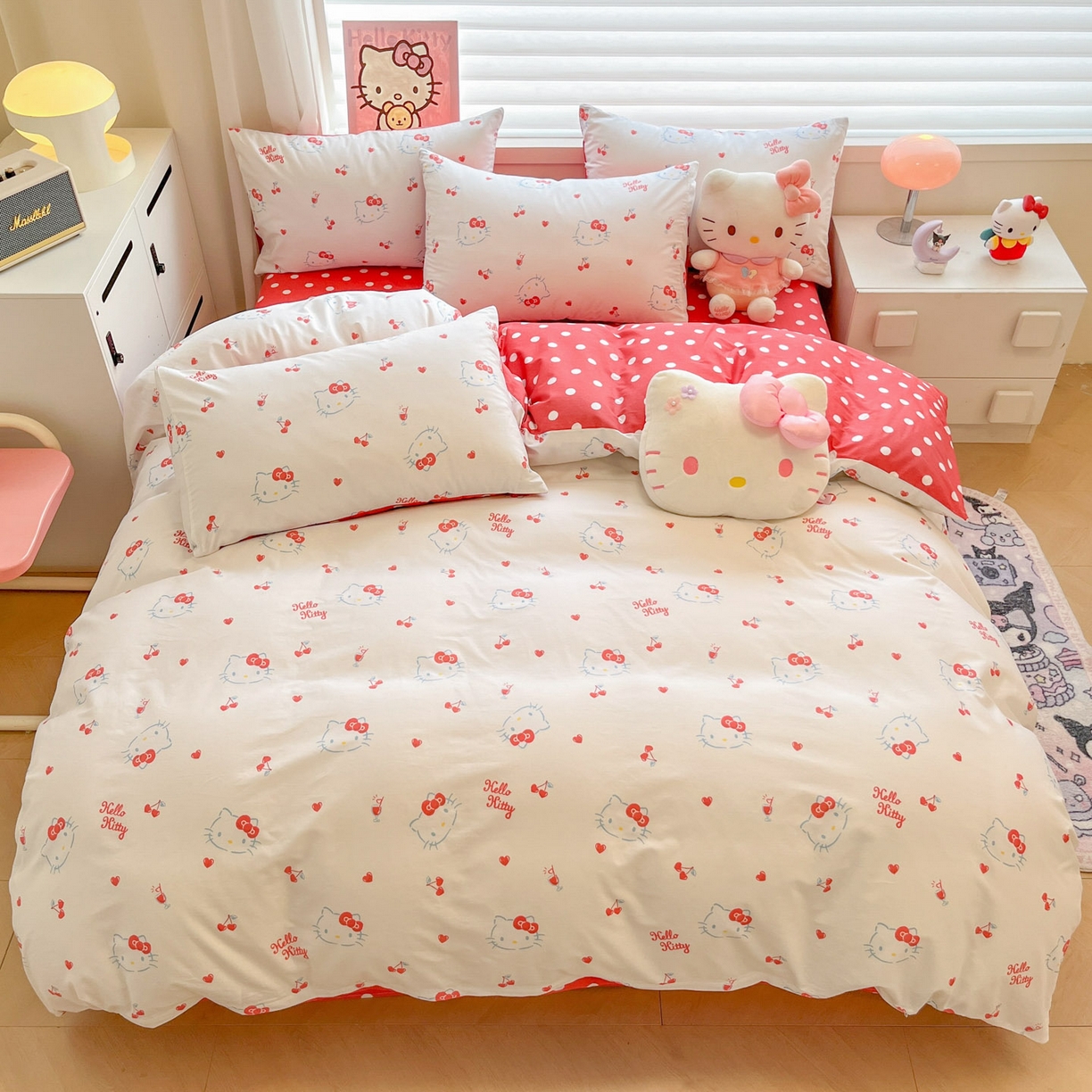 91家纺网 家纺一手货源 找家纺 暮思家居 2026新款正版授权三丽鸥全棉纯棉四件套系列-第二批 樱桃凯蒂