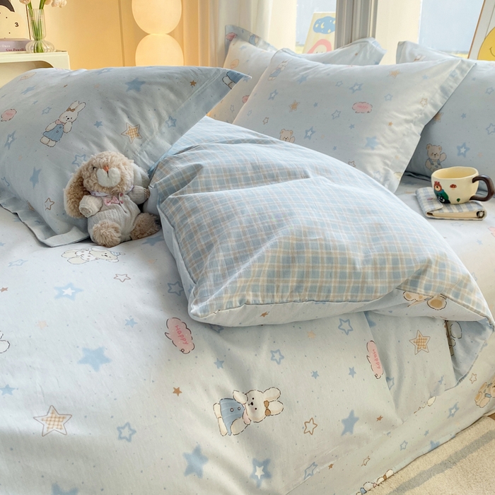 91家纺网 家纺一手货源 找家纺 朵安家纺 2026春夏新款12868全棉纯棉斜纹印花四件套 童话星晴