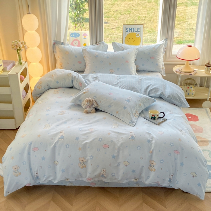 91家纺网 家纺一手货源 找家纺 朵安家纺 2026春夏新款12868全棉纯棉斜纹印花四件套 童话星晴