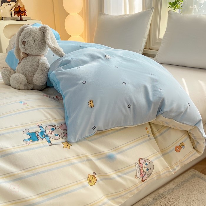 91家纺网 家纺一手货源 找家纺 朵安家纺 2026春夏新款12868全棉纯棉斜纹印花四件套 动物城