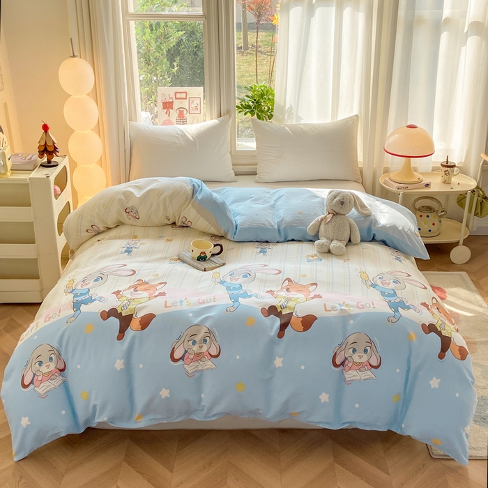 91家纺网 家纺一手货源 找家纺 朵安家纺 2026春夏新款12868全棉纯棉斜纹印花四件套 动物城