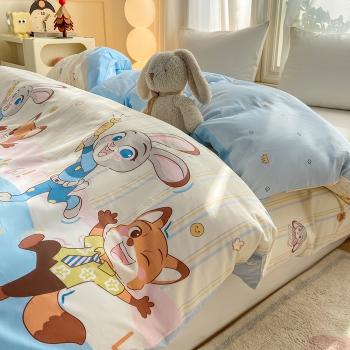 91家纺网 家纺一手货源 找家纺 朵安家纺 2026春夏新款12868全棉纯棉斜纹印花四件套 动物城