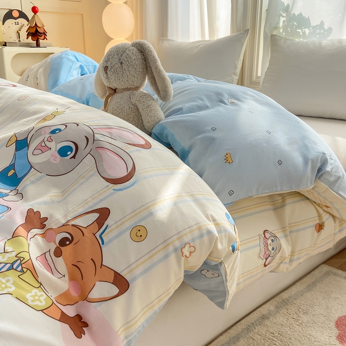 91家纺网 家纺一手货源 找家纺 朵安家纺 2026春夏新款12868全棉纯棉斜纹印花四件套 动物城