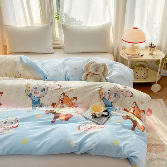 91家纺网 家纺一手货源 找家纺 朵安家纺 2026春夏新款12868全棉纯棉斜纹印花四件套 动物城