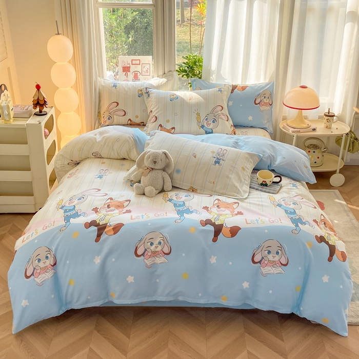 91家纺网 家纺一手货源 找家纺 朵安家纺 2026春夏新款12868全棉纯棉斜纹印花四件套 动物城