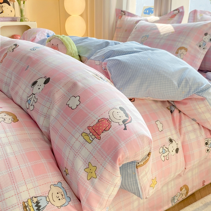 朵安家纺 2026春夏新款12868全棉纯棉斜纹印花四件套 微笑萌宠