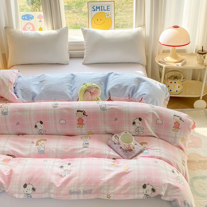 91家纺网 家纺一手货源 找家纺 朵安家纺 2026春夏新款12868全棉纯棉斜纹印花四件套 微笑萌宠