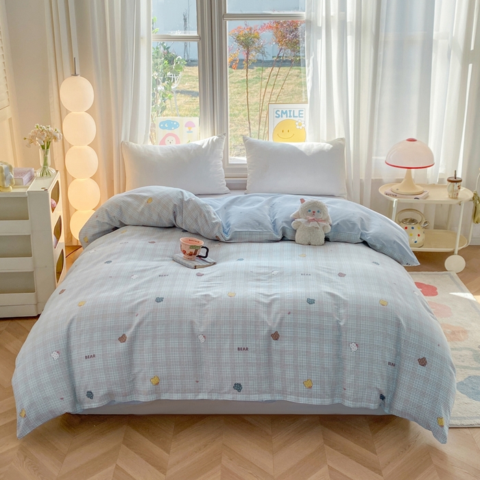 91家纺网 家纺一手货源 找家纺 朵安家纺 2026春夏新款12868全棉纯棉斜纹印花四件套 小熊格调