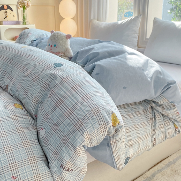 91家纺网 家纺一手货源 找家纺 朵安家纺 2026春夏新款12868全棉纯棉斜纹印花四件套 小熊格调