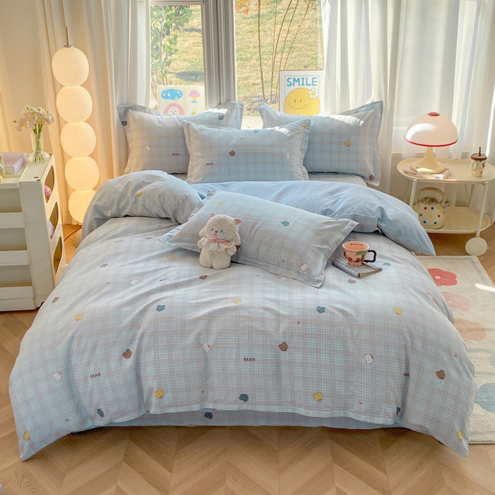 91家纺网 家纺一手货源 找家纺 朵安家纺 2026春夏新款12868全棉纯棉斜纹印花四件套 小熊格调