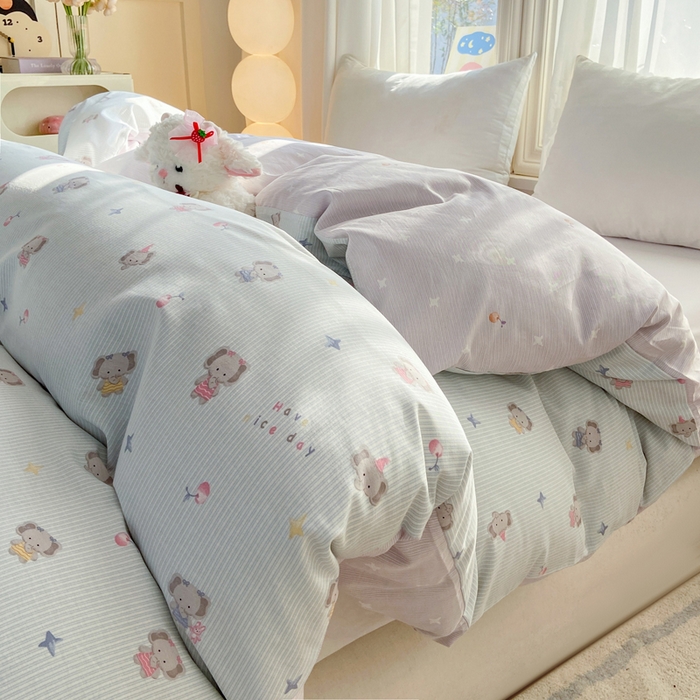 91家纺网 家纺一手货源 找家纺 朵安家纺 2026春夏新款12868全棉纯棉斜纹印花四件套 星小象