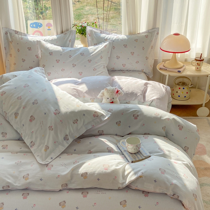 91家纺网 家纺一手货源 找家纺 朵安家纺 2026春夏新款12868全棉纯棉斜纹印花四件套 星小象