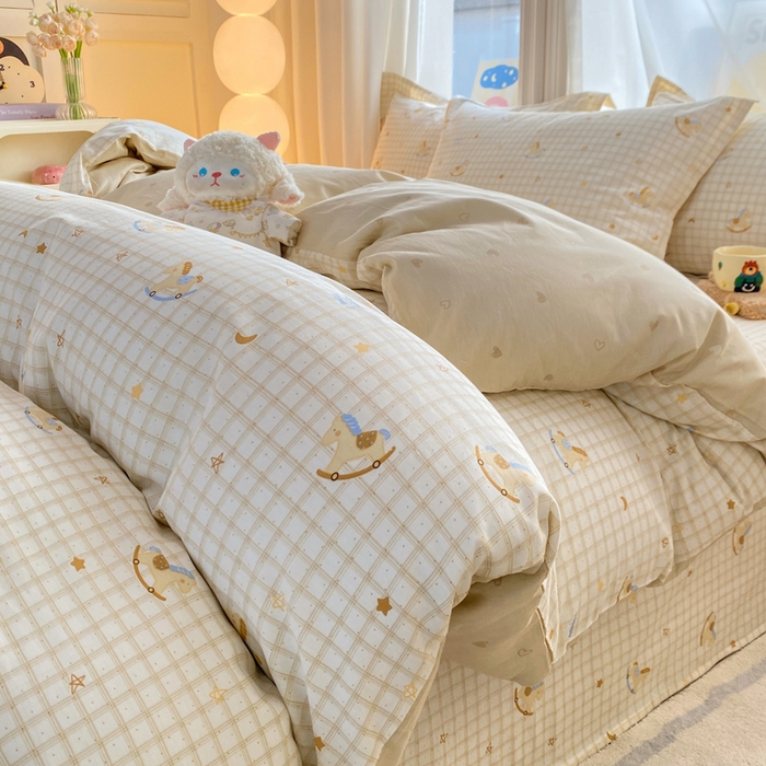 朵安家纺 2026春夏新款12868全棉纯棉斜纹印花四件套 星园木马