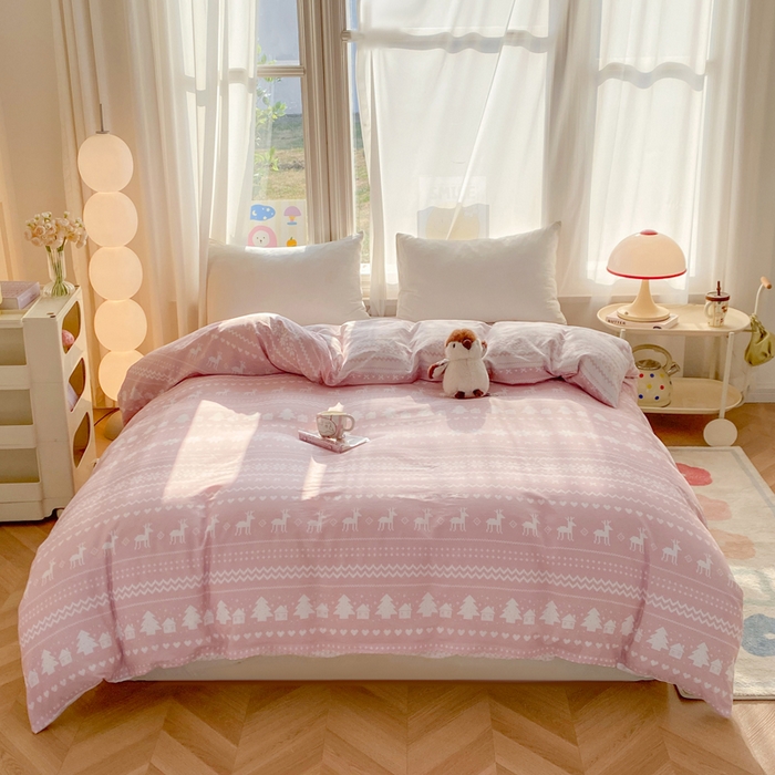 91家纺网 家纺一手货源 找家纺 朵安家纺 2026春夏新款12868全棉纯棉斜纹印花四件套 雪国风情