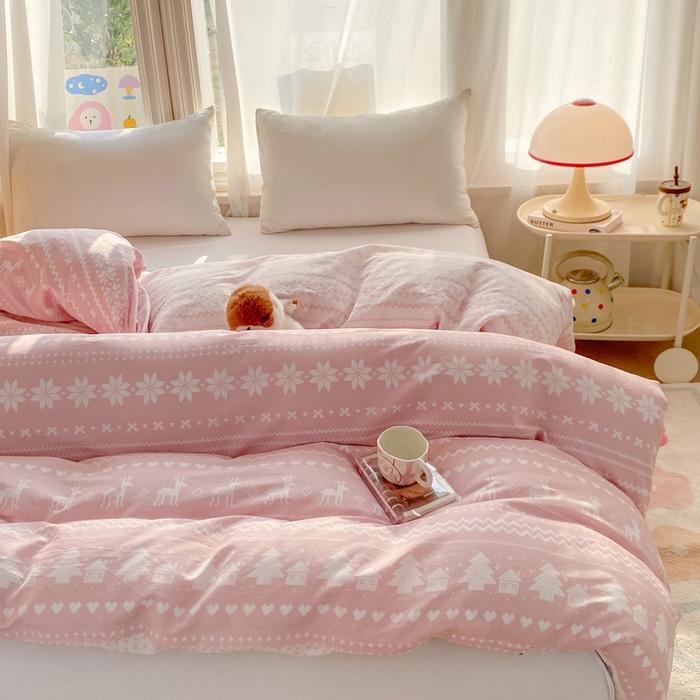 91家纺网 家纺一手货源 找家纺 朵安家纺 2026春夏新款12868全棉纯棉斜纹印花四件套 雪国风情