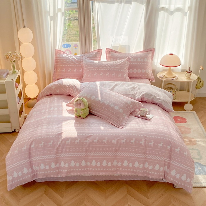 91家纺网 家纺一手货源 找家纺 朵安家纺 2026春夏新款12868全棉纯棉斜纹印花四件套 雪国风情