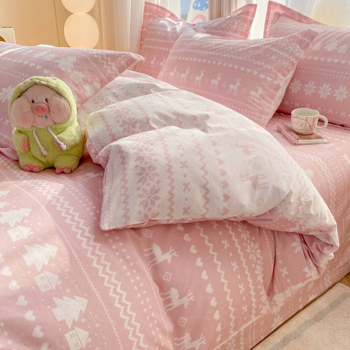 91家纺网 家纺一手货源 找家纺 朵安家纺 2026春夏新款12868全棉纯棉斜纹印花四件套 雪国风情