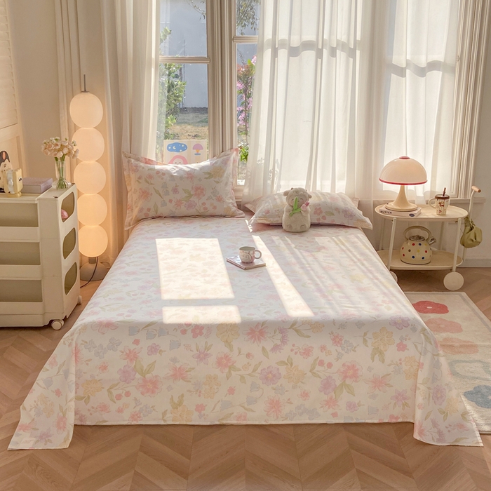 91家纺网 家纺一手货源 找家纺 朵安家纺 2026春夏新款12868全棉纯棉斜纹印花单床单 床单单件 初眠花语