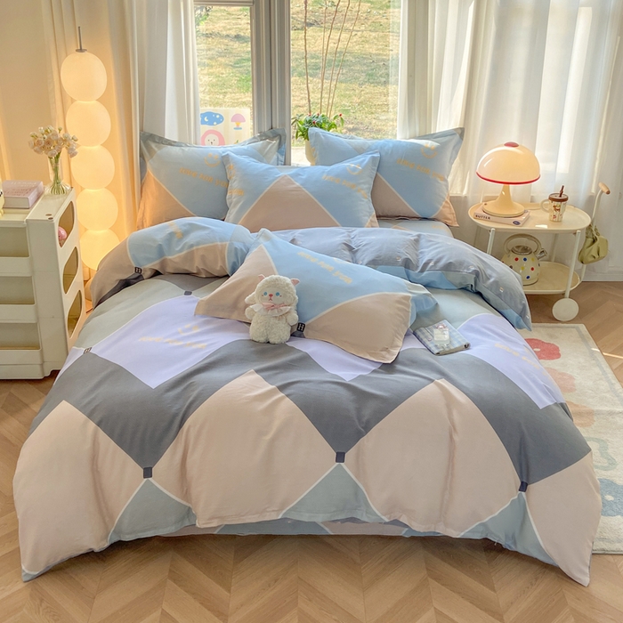 91家纺网 家纺一手货源 找家纺 朵安家纺 2026春夏新款12868全棉纯棉斜纹印花四件套 英伦晨光