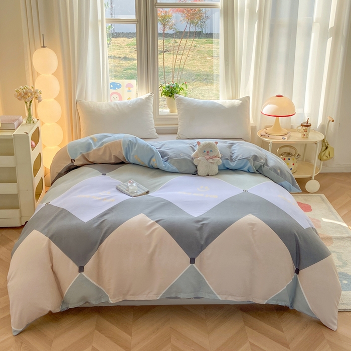 91家纺网 家纺一手货源 找家纺 朵安家纺 2026春夏新款12868全棉纯棉斜纹印花四件套 英伦晨光