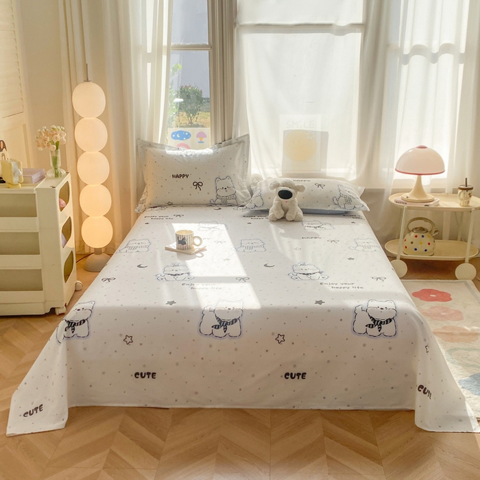 朵安家纺 2026春夏新款12868全棉纯棉斜纹印花单床单 床单单件 松糕小狗