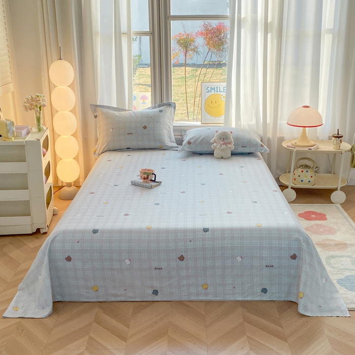 朵安家纺 2026春夏新款12868全棉纯棉斜纹印花单床单 床单单件 小熊格调