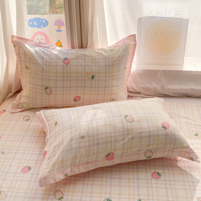 朵安家纺 2026春夏新款12868全棉纯棉斜纹印花单枕套 枕套单件 草莓甜心